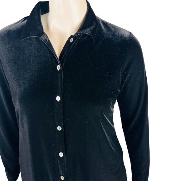 Ronnie Nichole Womans Sz Large Blouse Black Velvet Stretch Button Front - Picture 4 of 8